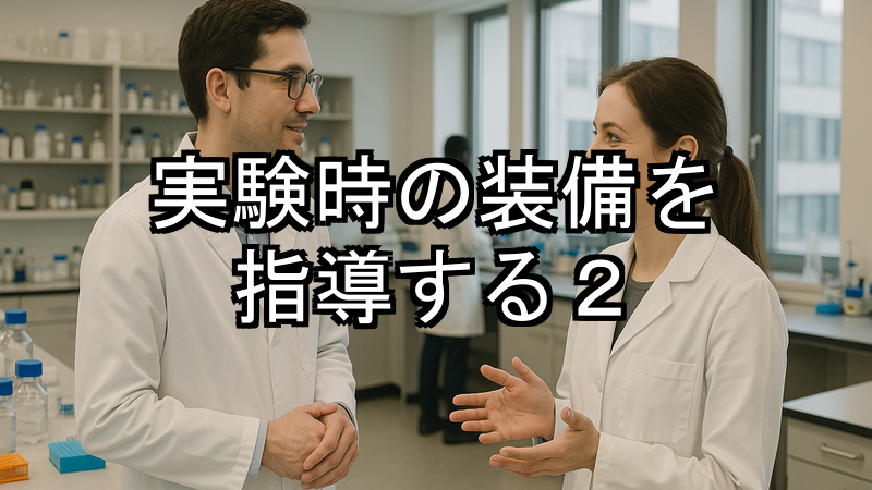 実験時の装備を指導する2